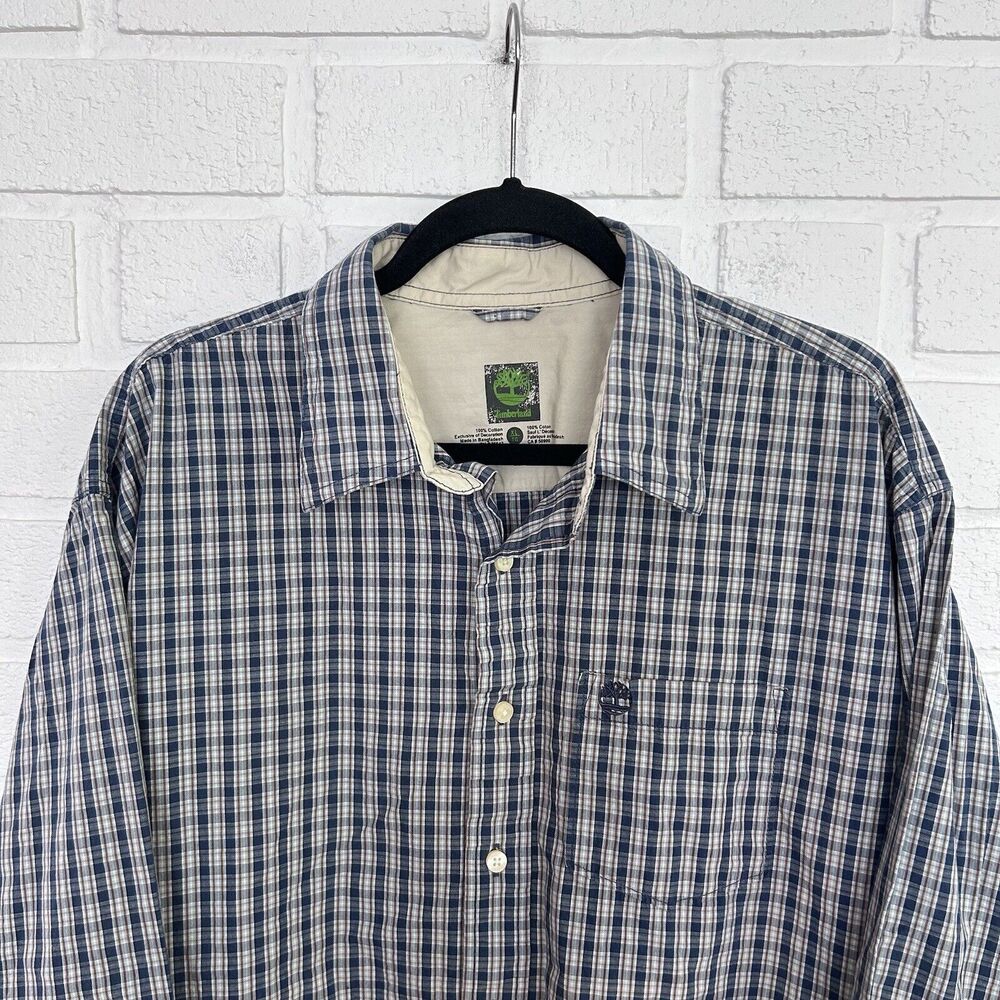 Timberland Button Up Shirt Long Sleeve Mens XL Blue Plaid